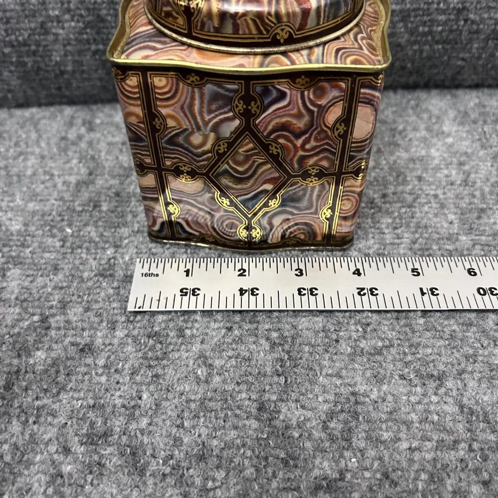 Dodo Designs Vintage Tea Canister Marbled Agate Pattern Tin Made in England Gold